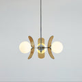 Sputnik chandelier with iron arms and warm glass shades