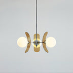 Sputnik chandelier with iron arms and warm glass shades