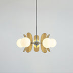 Iron Sputnik chandelier with warm-toned glass shades