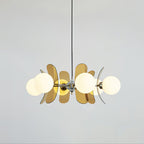 Chrome and iron chandelier with multiple glass shades