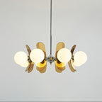 Multi-arm iron chandelier with chrome finish and glass globes