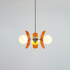 Multi-arm chandelier with chrome core and glass shades