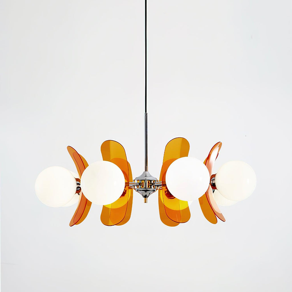 Sputnik Chandelier, Iron Frame, Glass Shades, E26/E27, Chrome Finish
