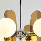 Sputnik chandelier glowing as a sculptural ceiling piece