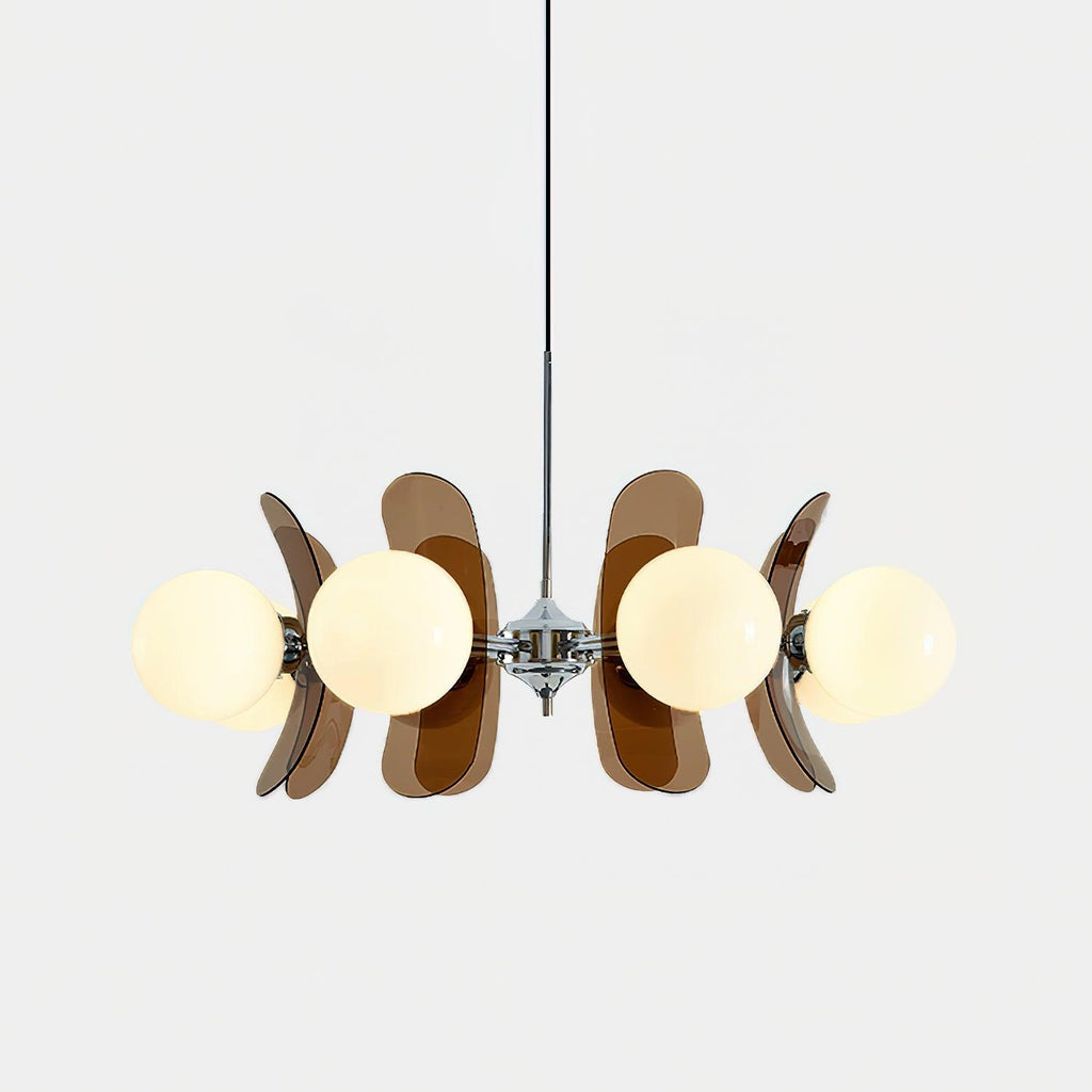 Sputnik Chandelier, Iron Frame, Glass Shades, E26/E27, Chrome Finish