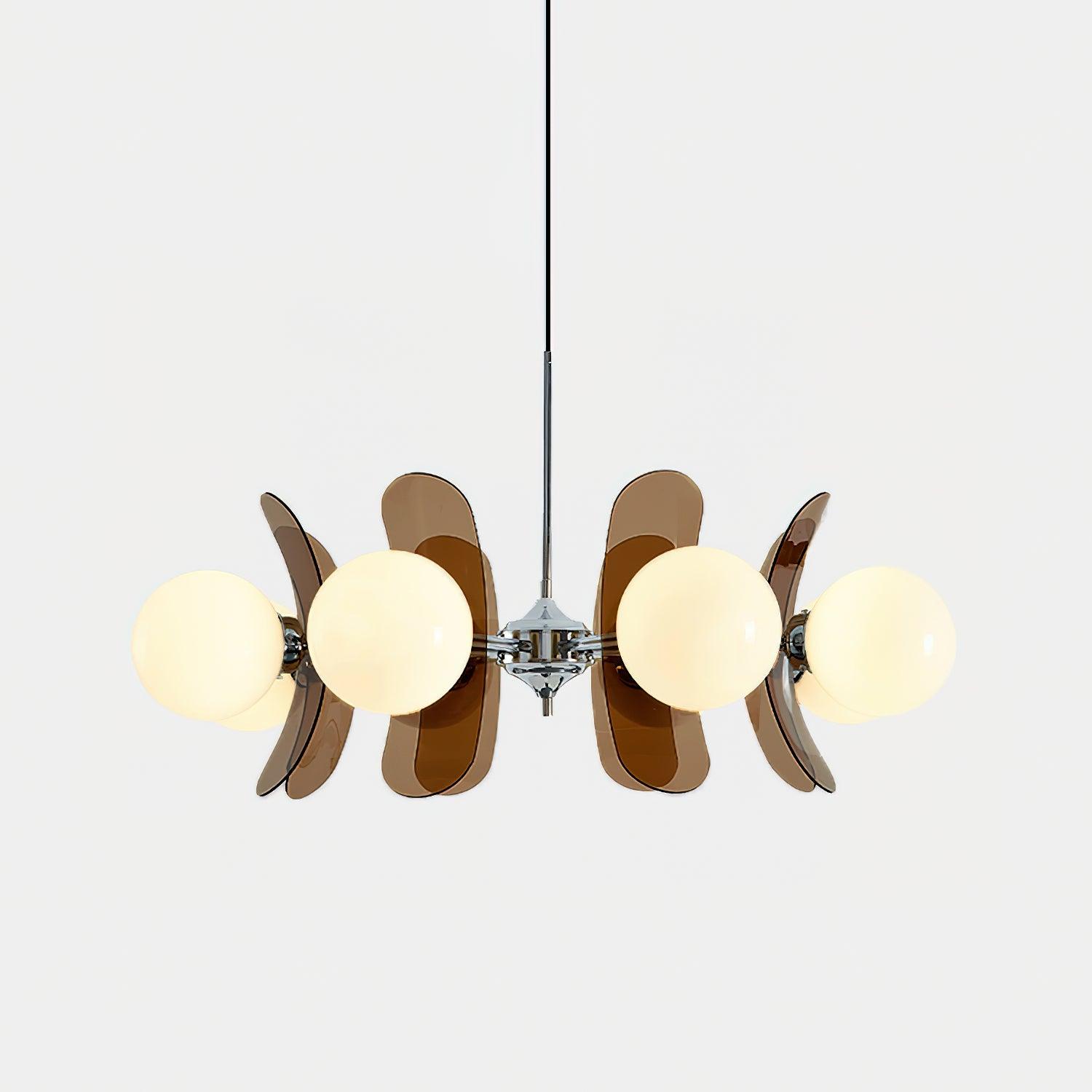 Sputnik Chandelier, Iron Frame, Glass Shades, E26/E27, Chrome Finish