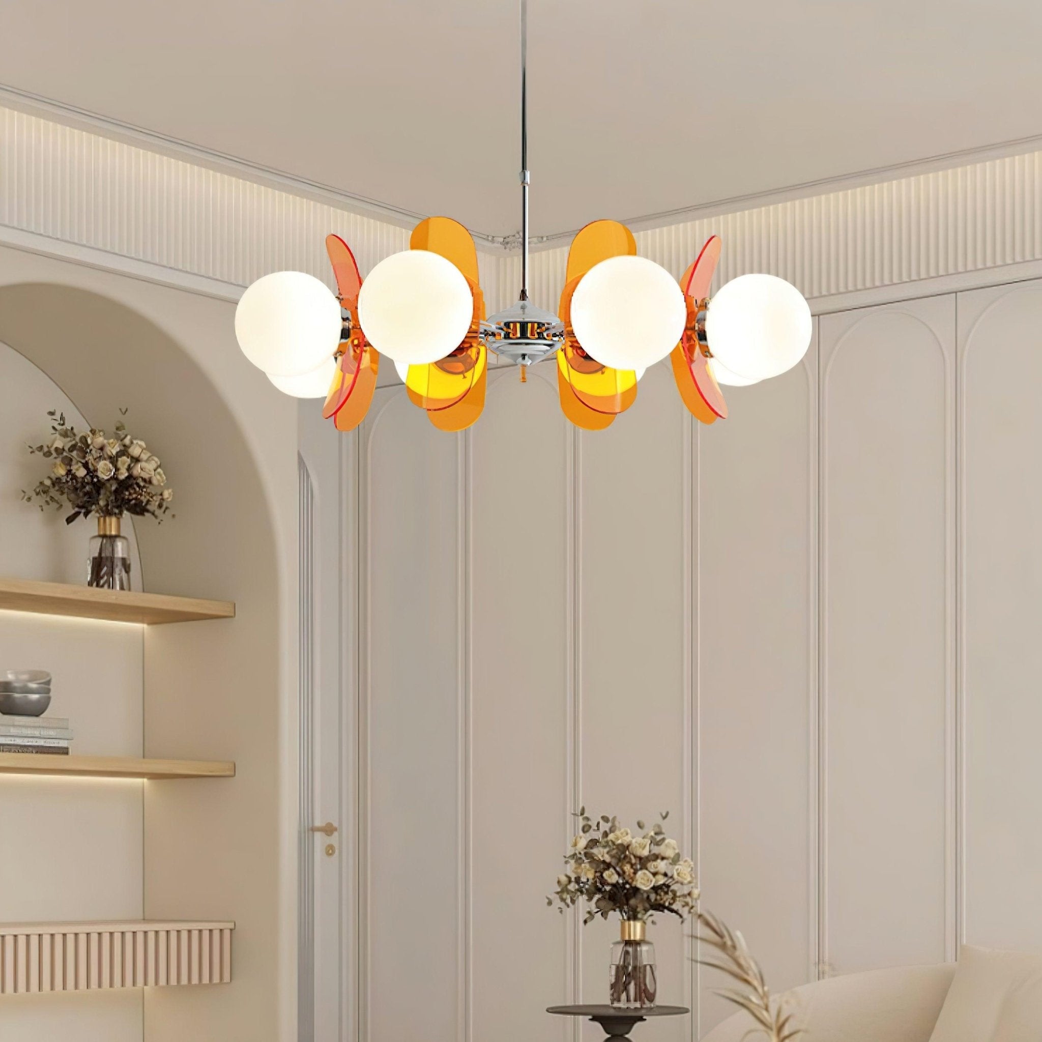 Sputnik chandelier with chrome finish and radiating arms