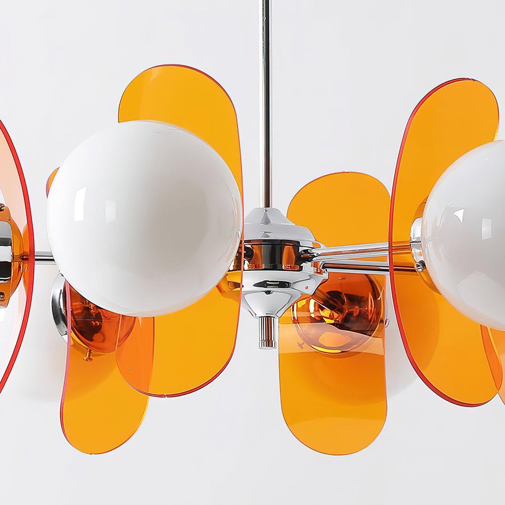 Iron Sputnik chandelier glowing warmly over seating