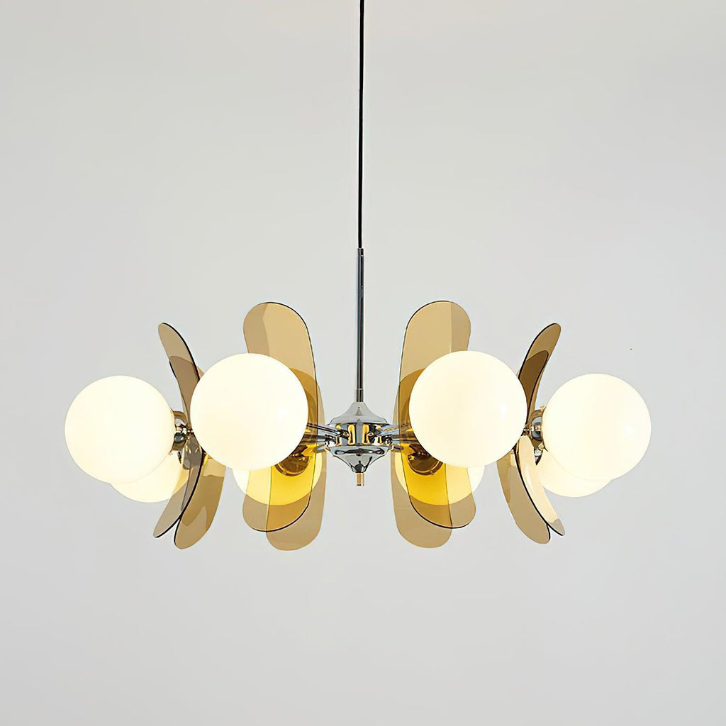 Sputnik Chandelier, Iron Frame, Glass Shades, E26/E27, Chrome Finish