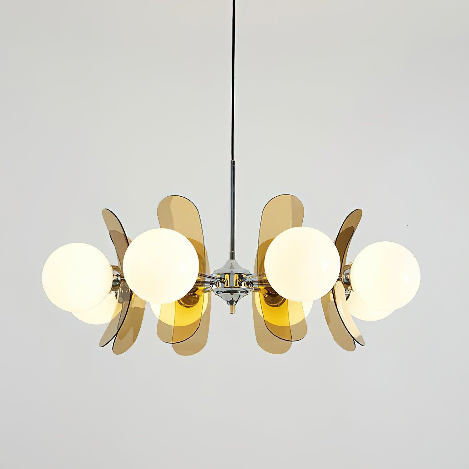 Sputnik Chandelier, Iron Frame, Glass Shades, E26/E27, Chrome Finish