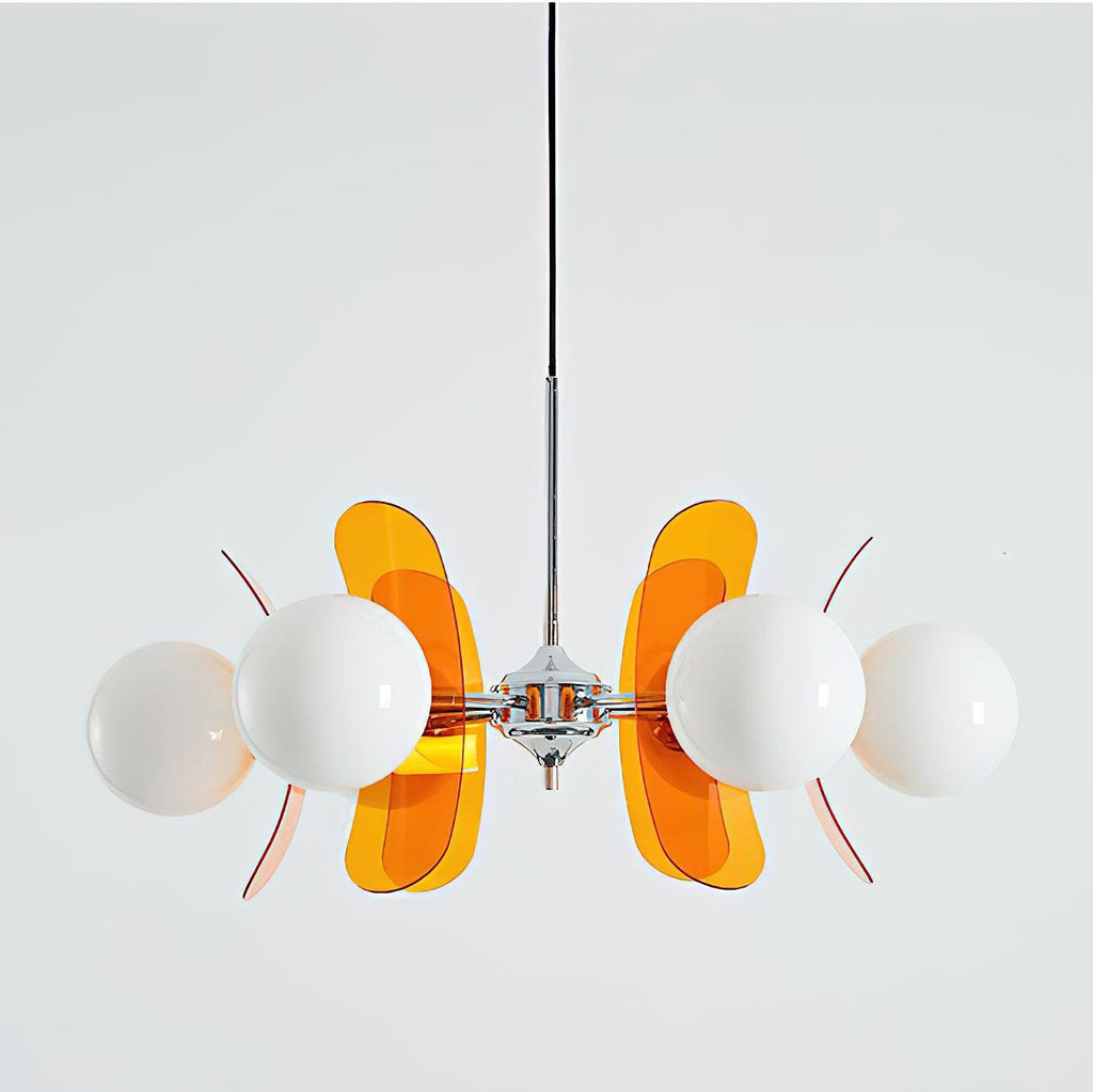 Sputnik Chandelier, Iron Frame, Glass Shades, E26/E27, Chrome Finish