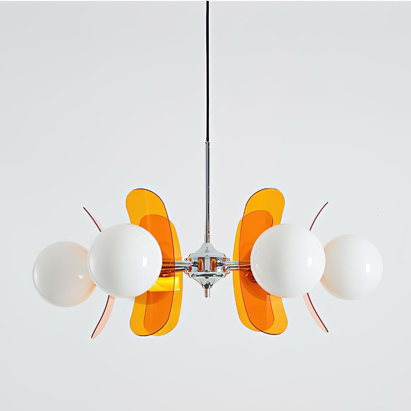 Sputnik Chandelier, Iron Frame, Glass Shades, E26/E27, Chrome Finish