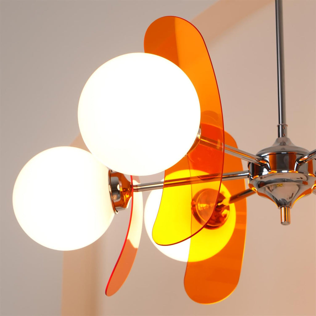 Sputnik Chandelier, Iron Frame, Glass Shades, E26/E27, Chrome Finish