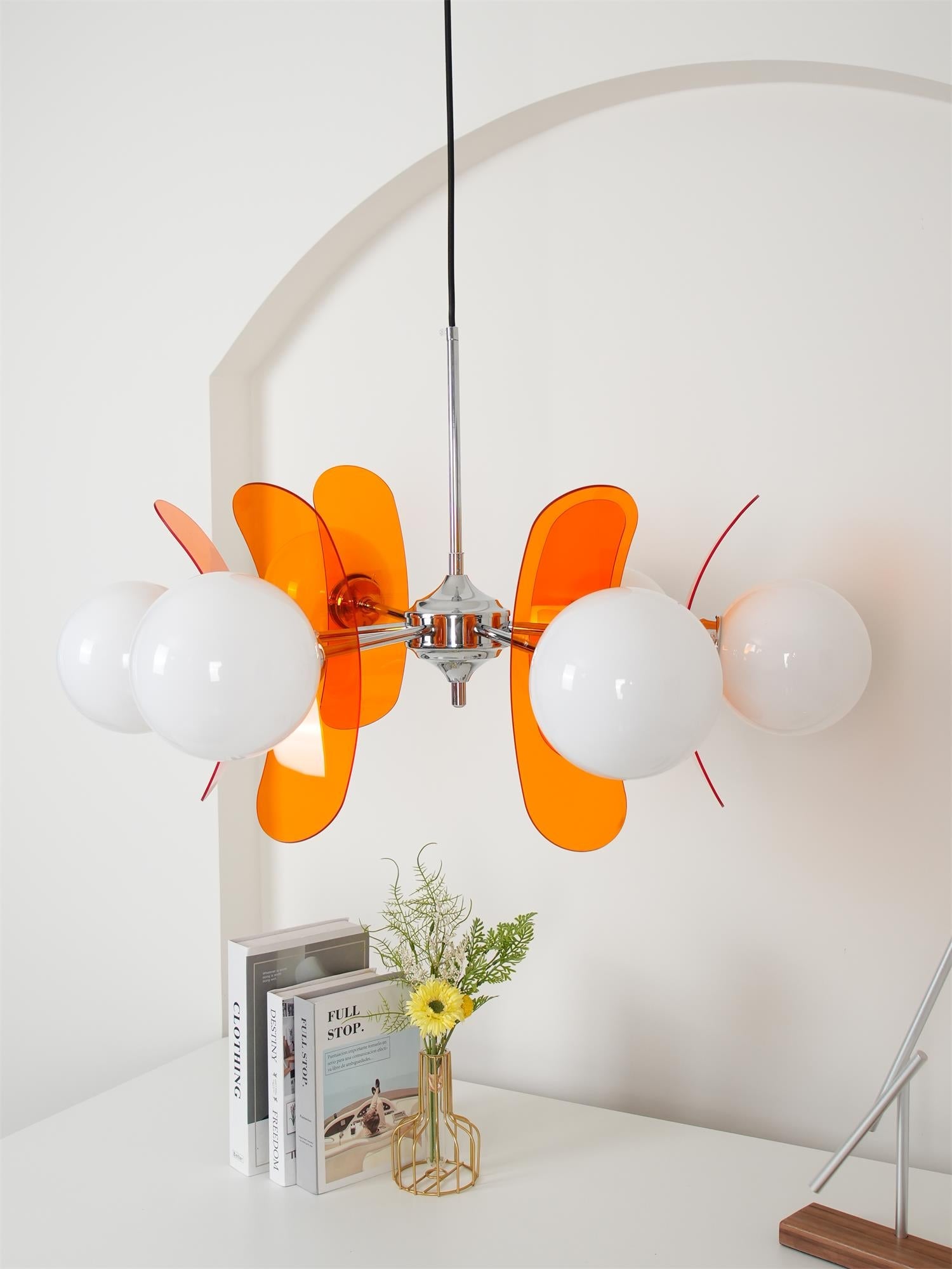 Sputnik Chandelier, Iron Frame, Glass Shades, E26/E27, Chrome Finish