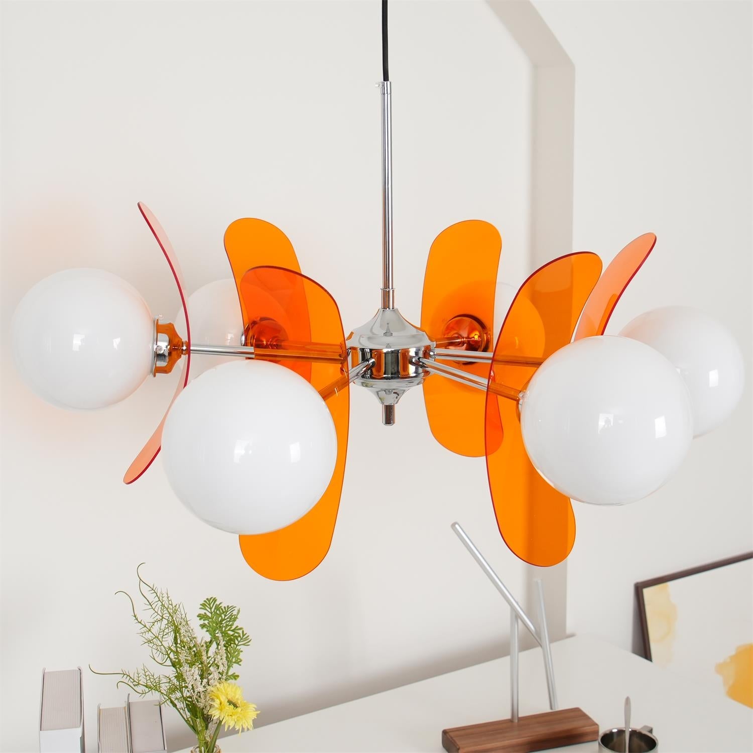 Sputnik Chandelier, Iron Frame, Glass Shades, E26/E27, Chrome Finish