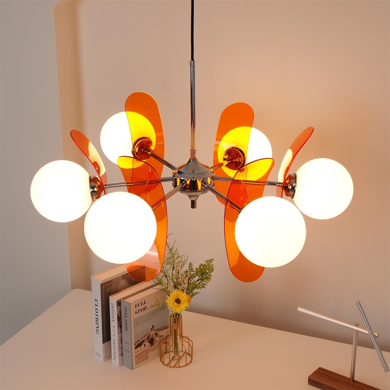 Sputnik Chandelier, Iron Frame, Glass Shades, E26/E27, Chrome Finish