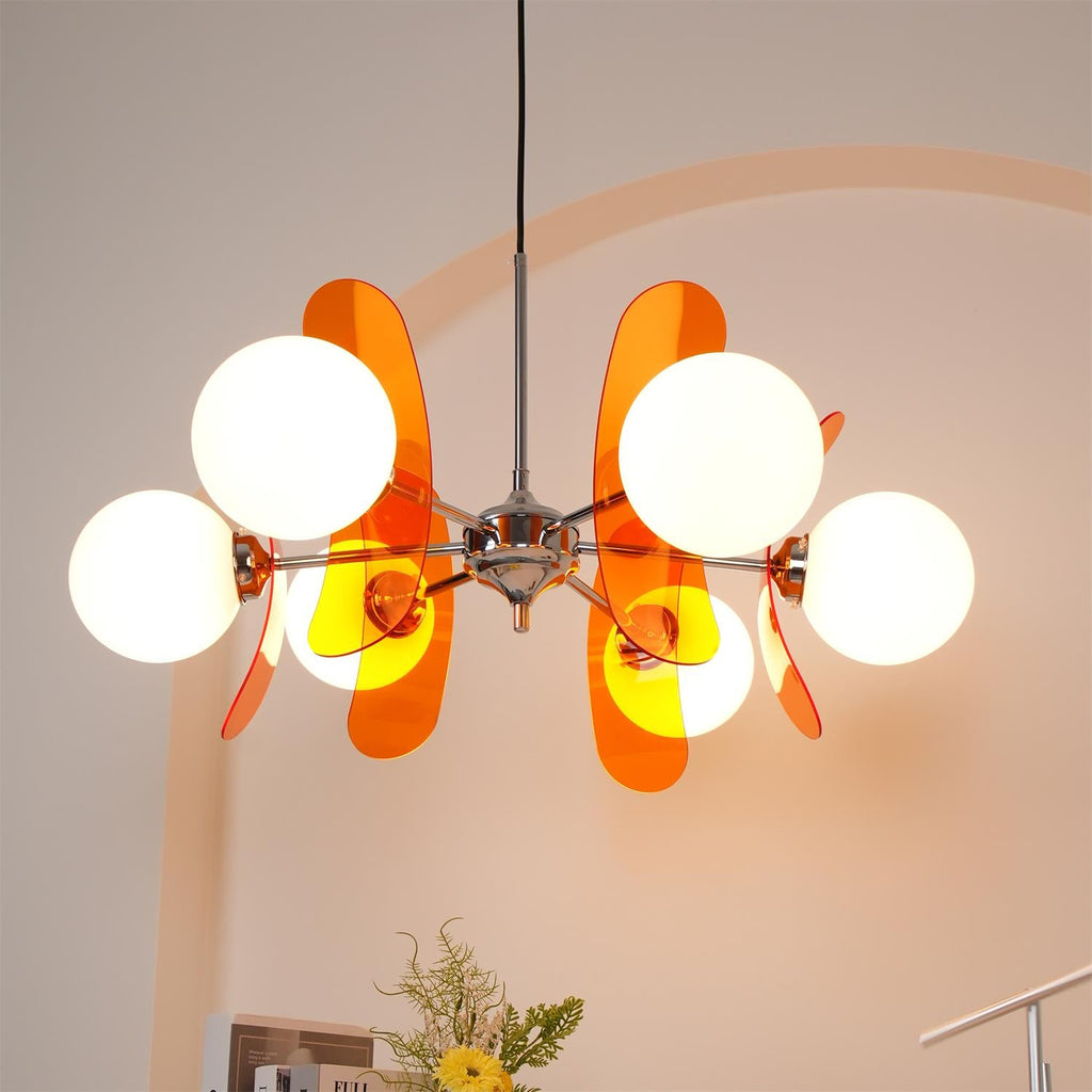 Sputnik Chandelier, Iron Frame, Glass Shades, E26/E27, Chrome Finish