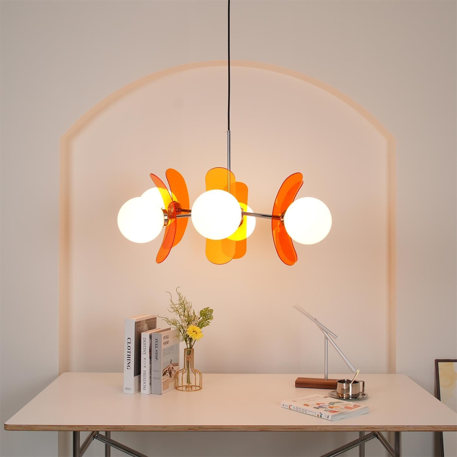 Sputnik Chandelier, Iron Frame, Glass Shades, E26/E27, Chrome Finish