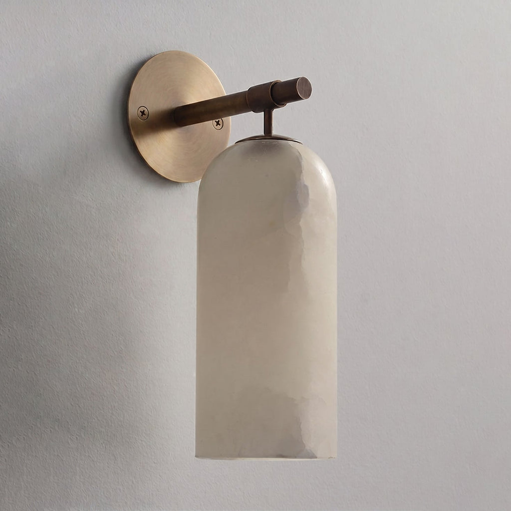Sculptural alabaster pillar wall sconce in gold and white