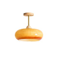 Plafonnier ceiling light with Bauhaus glass disc and natural wood frame