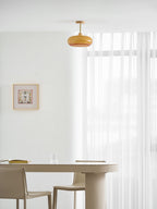 Plafonnier ceiling light orange finish detail with wood frame edge