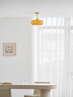 Loftlampe Plafonnier, Bauhaus glasplade, ramme i naturligt træ, E27