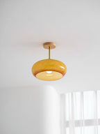 Loftlampe Plafonnier, Bauhaus glasplade, ramme i naturligt træ, E27