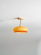 Loftlampe Plafonnier, Bauhaus glasplade, ramme i naturligt træ, E27