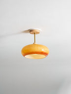 Loftlampe Plafonnier, Bauhaus glasplade, ramme i naturligt træ, E27
