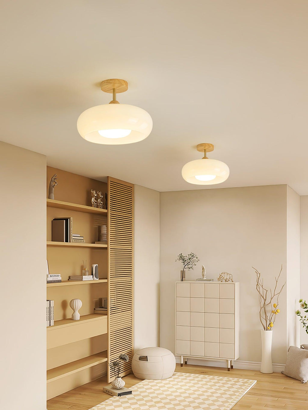Plafonnier ceiling light casting soft ambient light in a bedroom