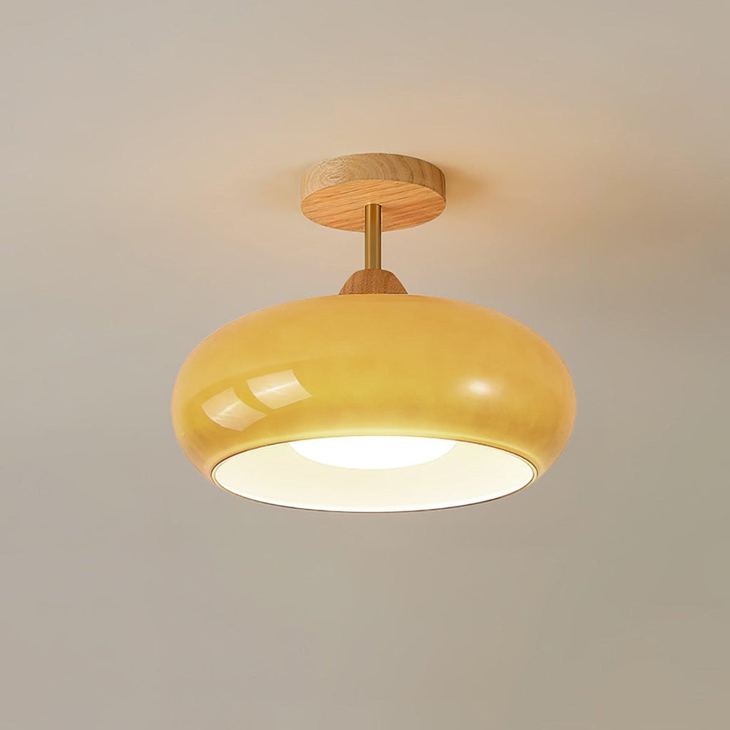 Plafonnier ceiling light angled view highlighting the wood frame edge
