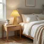 Nordic Style Pleated Table Lamp With Wooden Tripod Base, 15-Inch Height