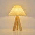 Nordic Style Pleated Table Lamp With Wooden Tripod Base, 15-Inch Height