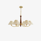 Full product view of this Clérachic chandelier, its ceiling plate, chain and pleated shades shown isolated on a light background.