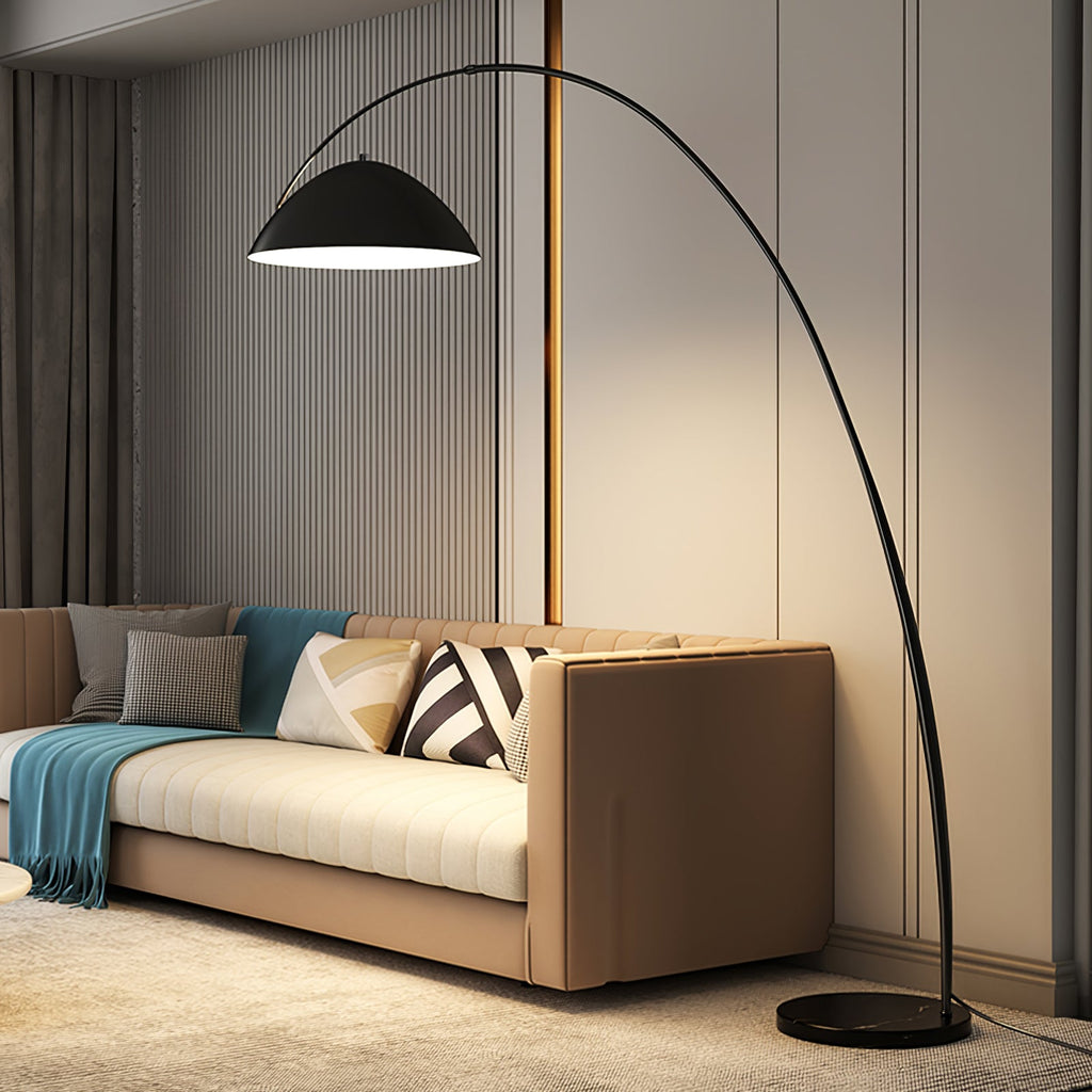 Verse arc floor lamp detail of the black metal finish