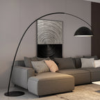 Verse arc floor lamp lit softly in an evening setting