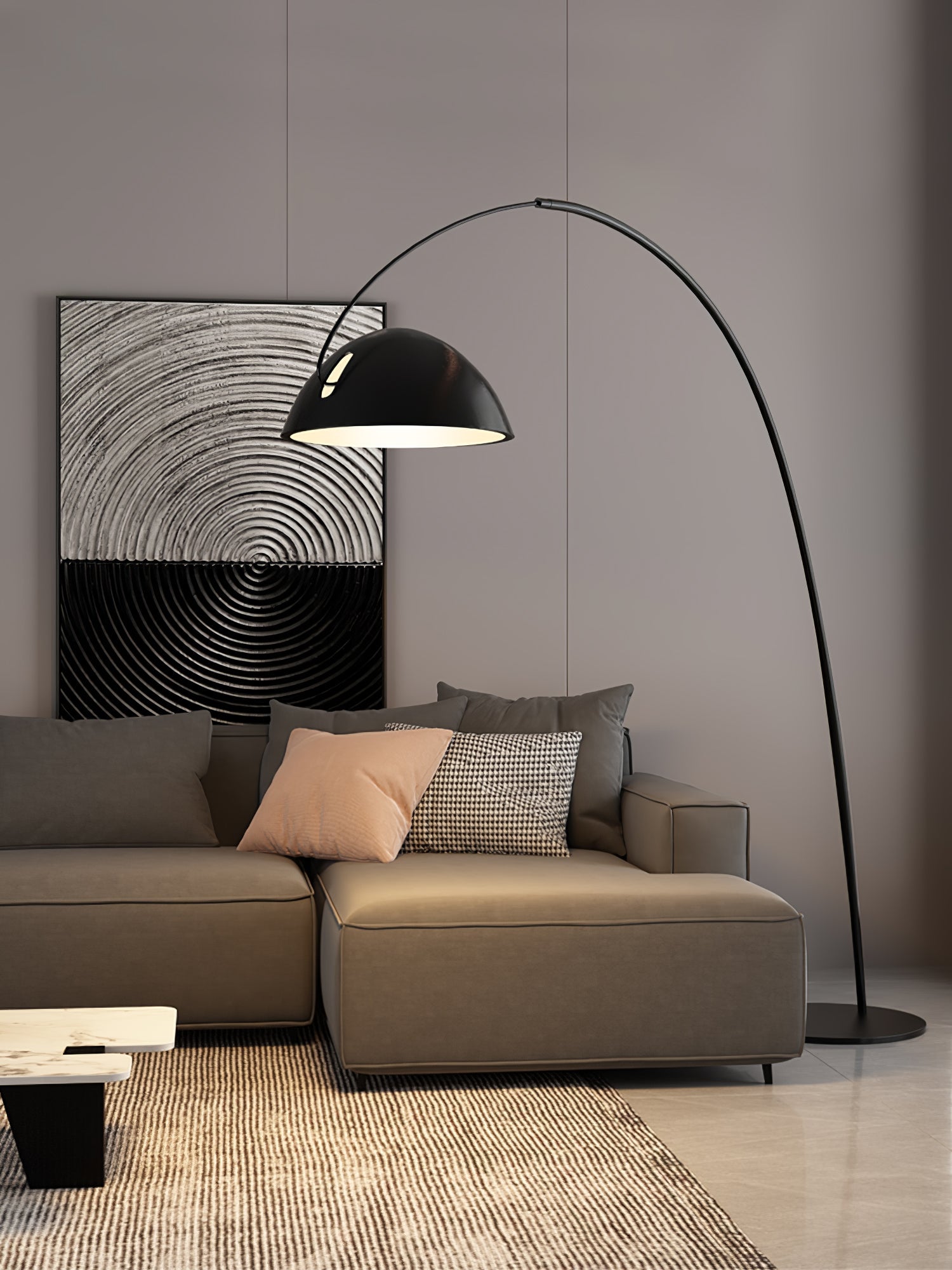 Verse arc floor lamp profile with shade aimed forward
