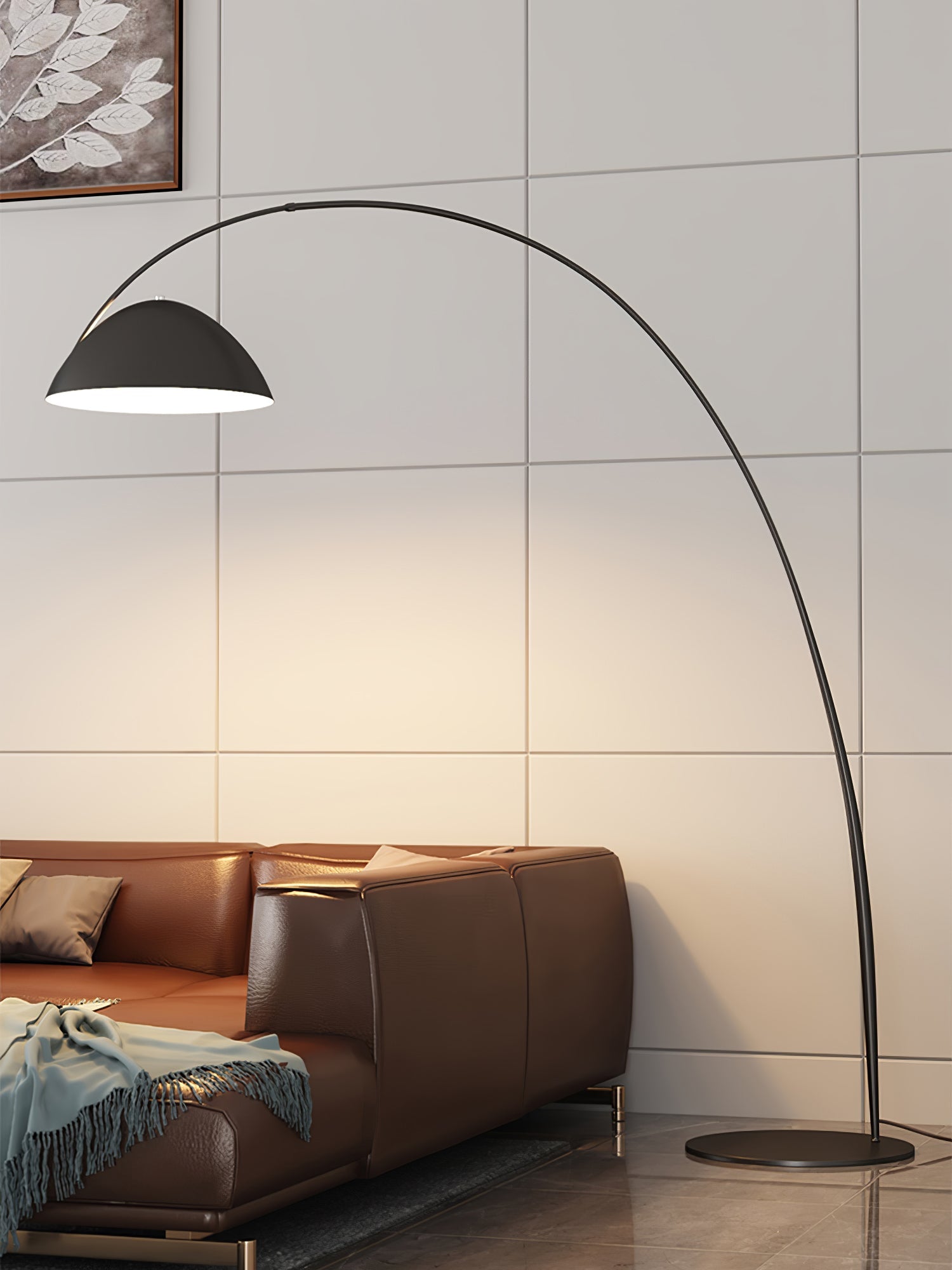 Verse arc floor lamp shade angled to direct light downward