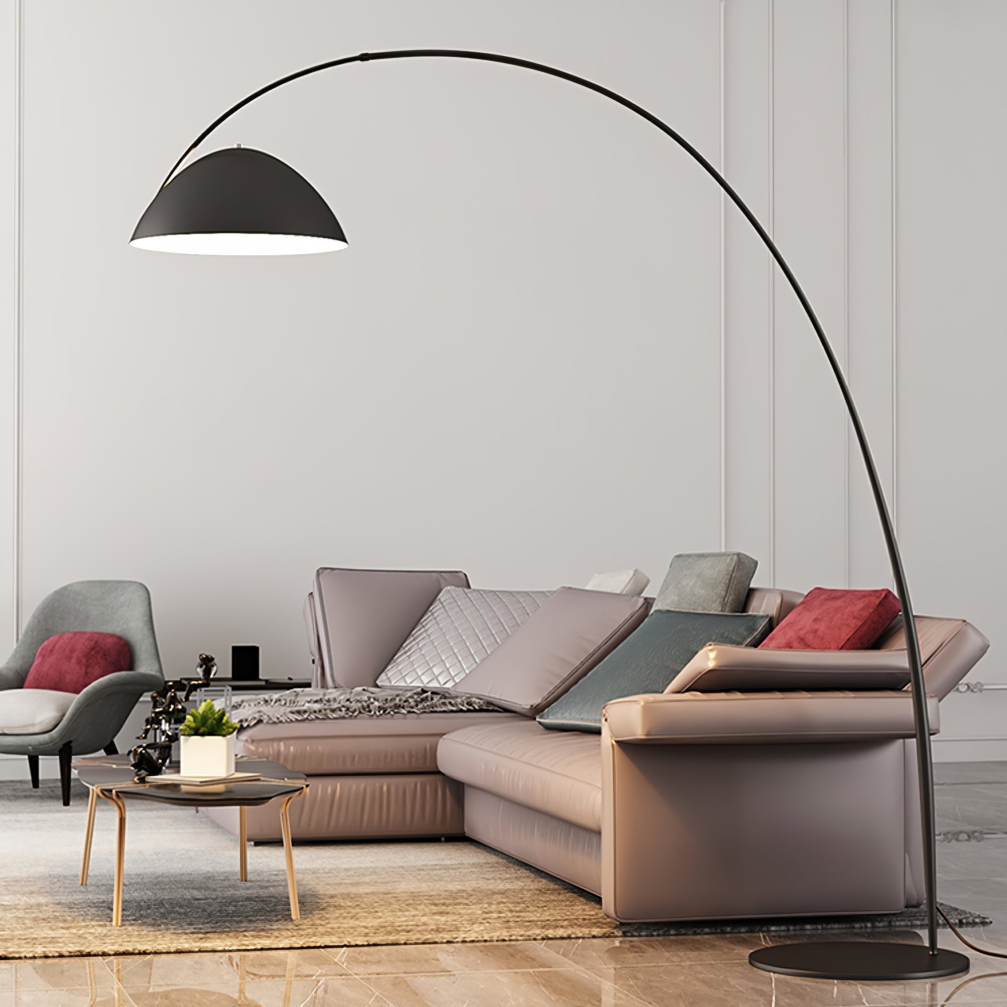 Verse arc floor lamp profile showing the arc and tapered stem