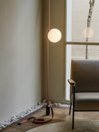 Belt pendant light glass globes and straps detail