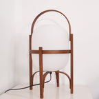 Portable Table Lamp, Ash or Walnut Wood Frame, White Glass Shade, E26/E27