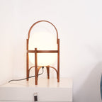 Portable Table Lamp, Ash or Walnut Wood Frame, White Glass Shade, E26/E27