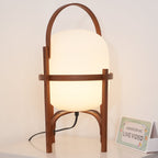 Portable Table Lamp, Ash or Walnut Wood Frame, White Glass Shade, E26/E27