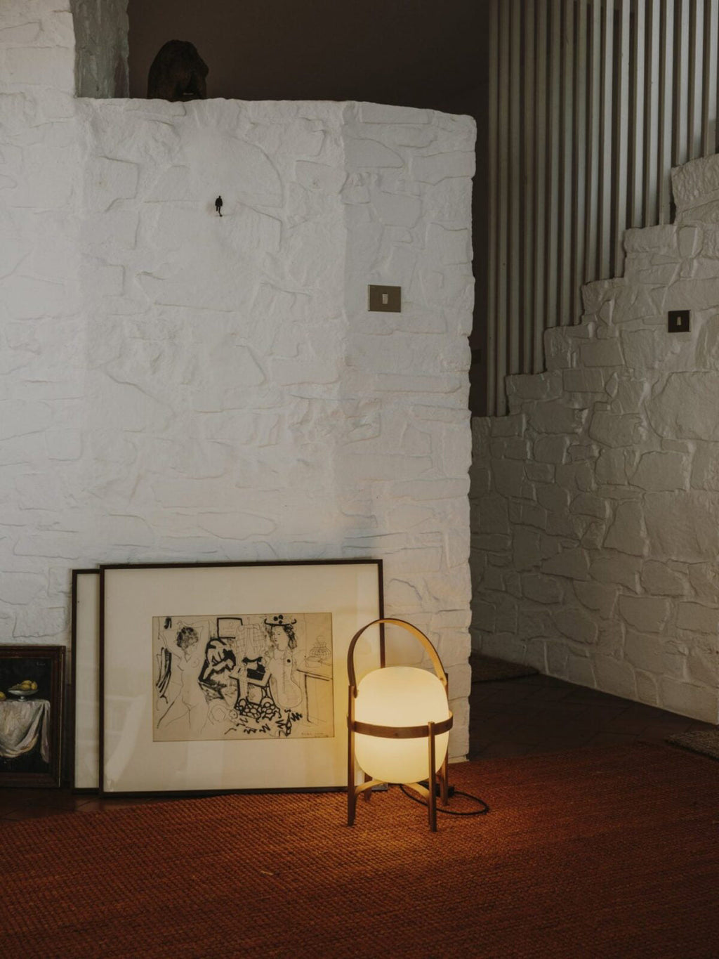 Portable Table Lamp, Ash or Walnut Wood Frame, White Glass Shade, E26/E27
