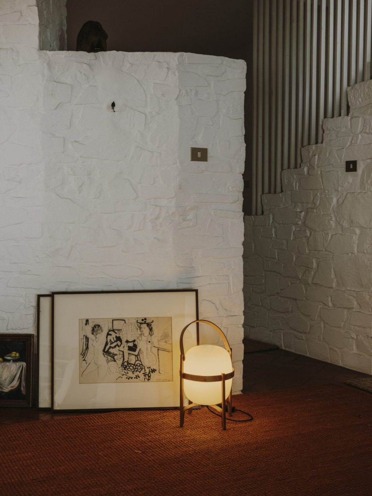 Portable Table Lamp, Ash or Walnut Wood Frame, White Glass Shade, E26/E27