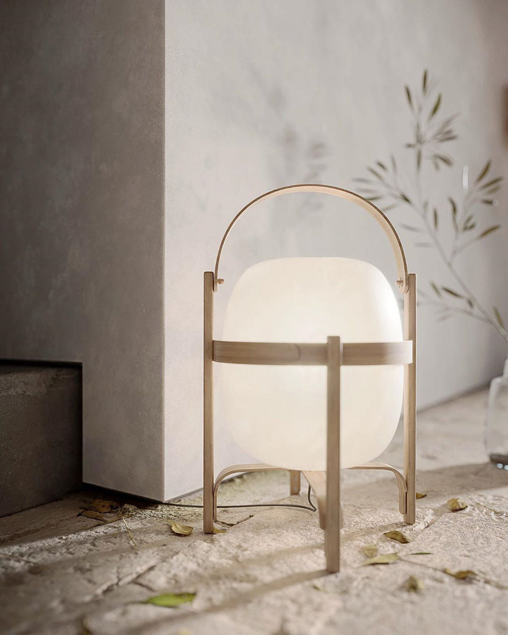 Portable Table Lamp, Ash or Walnut Wood Frame, White Glass Shade, E26/E27