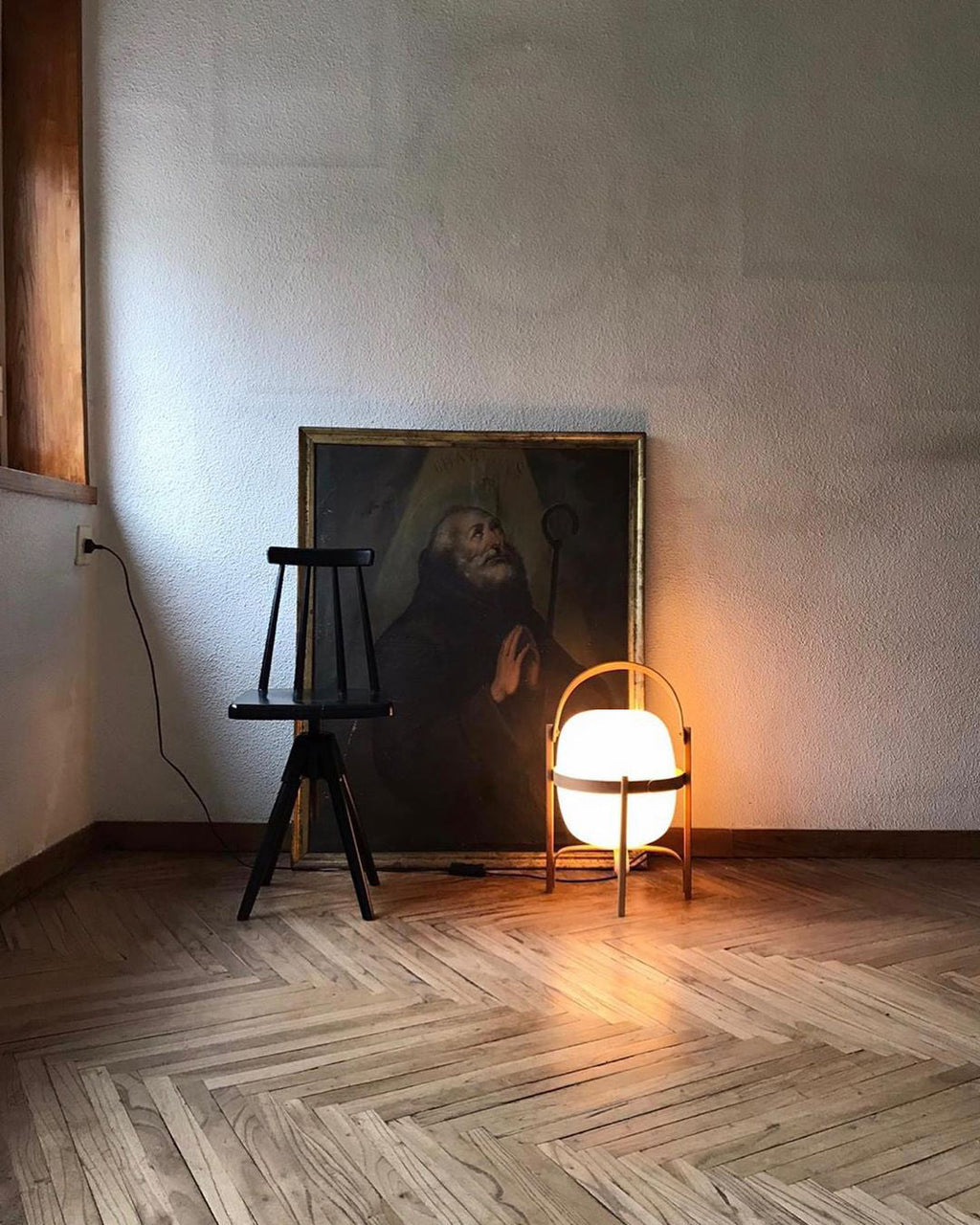 Portable Table Lamp, Ash or Walnut Wood Frame, White Glass Shade, E26/E27