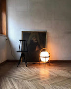 Portable Table Lamp, Ash or Walnut Wood Frame, White Glass Shade, E26/E27