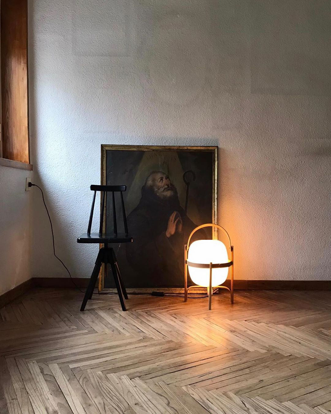 Portable Table Lamp, Ash or Walnut Wood Frame, White Glass Shade, E26/E27