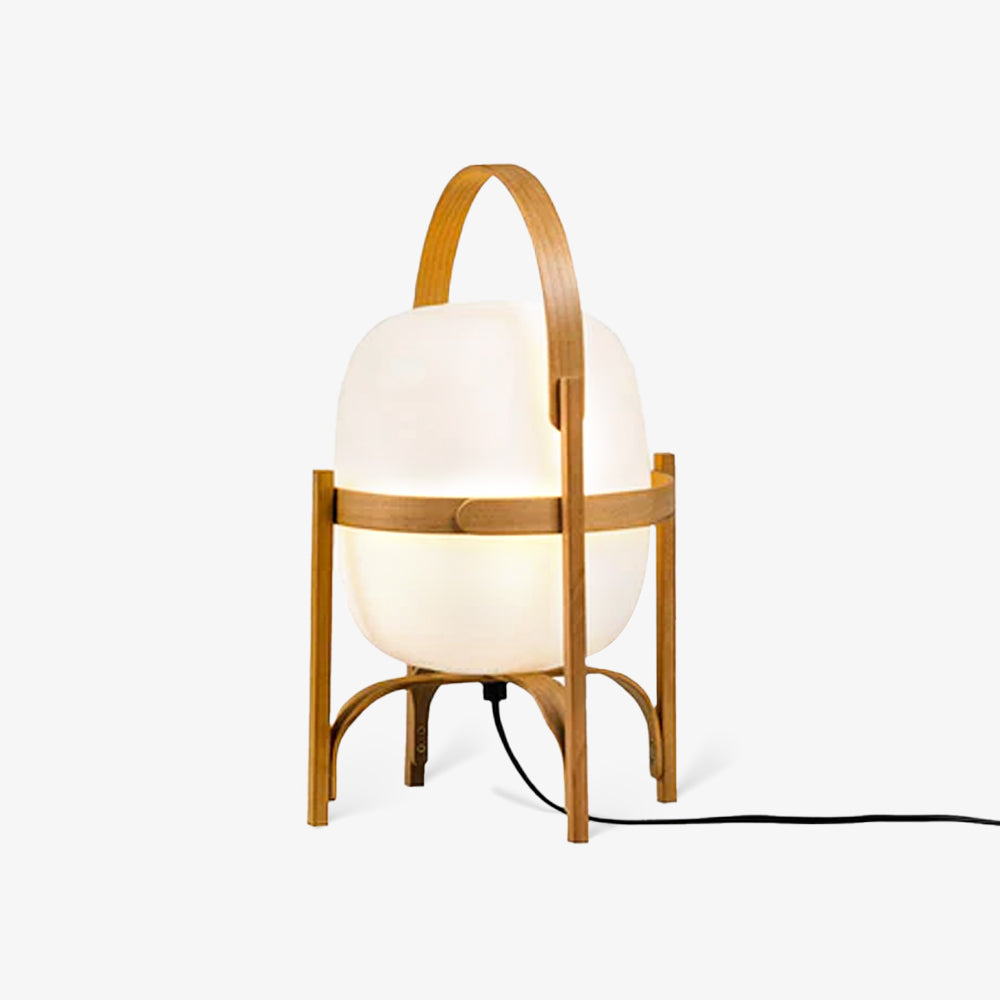 Portable Table Lamp, Ash or Walnut Wood Frame, White Glass Shade, E26/E27